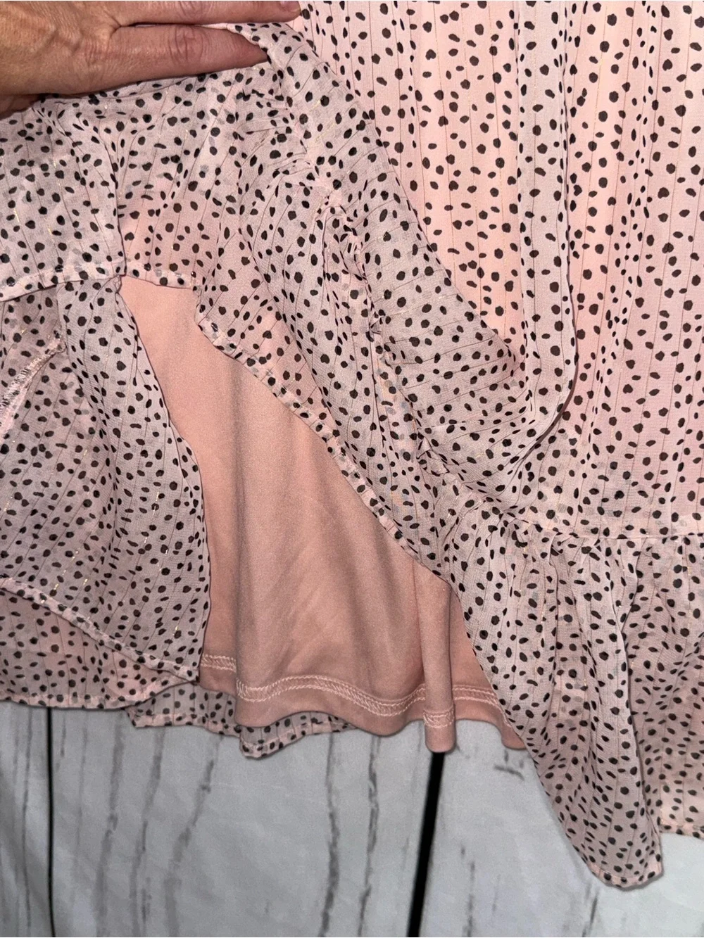 Reserved Blush Pink Ruffle Dotted Mini Dress Sheer Sleeve Small